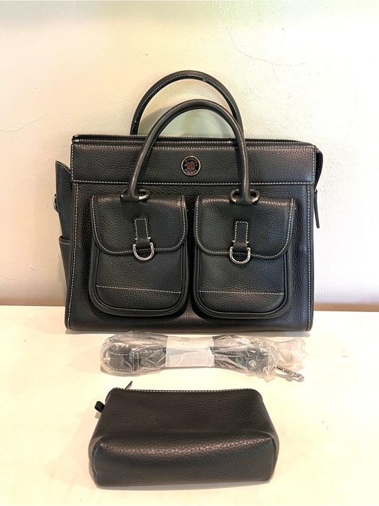 Dooney & Bourke Handbags - Dooney and Bourke Black Leather Double-Pocket Tote Bag, with strap and wallet